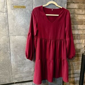 Casual Burgundy Long Sleeve Boutique Dress, Small - Perfect for any Occasion!